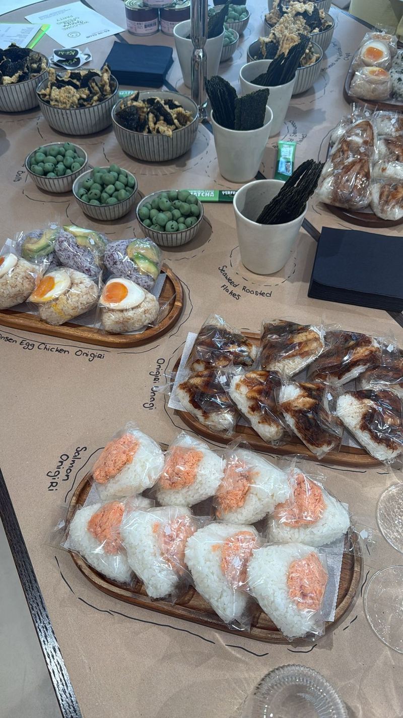 Real Wagaya individually wrapped onigiri arranged together for guests to choose from